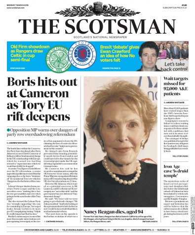 The Scotsman Newspaper Front Page for 7 March 2016