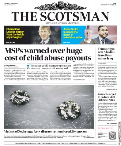 The Scotsman (UK) Newspaper Front Page for 7 March 2017