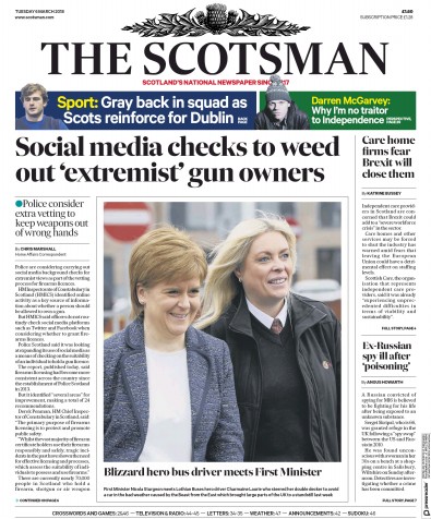 The Scotsman (UK) Newspaper Front Page for 7 March 2018