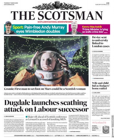 The Scotsman Newspaper Front Page for 7 March 2019