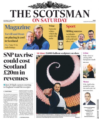 The Scotsman Newspaper Front Page for 7 April 2018