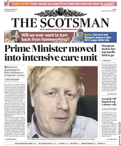 The Scotsman (UK) Newspaper Front Page for 7 April 2020