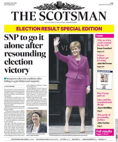 The Scotsman Newspaper Front Page for 7 May 2016