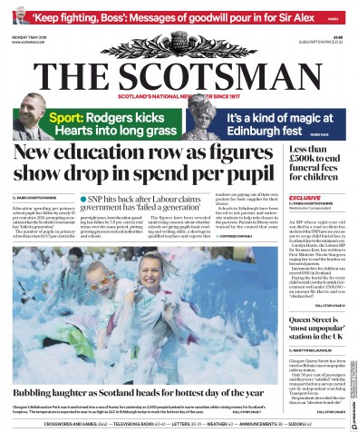 The Scotsman Newspaper Front Page for 7 May 2018
