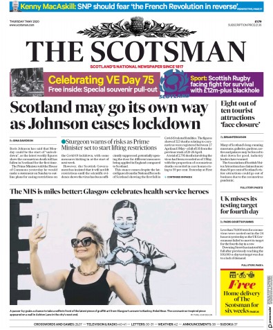 The Scotsman Newspaper Front Page for 7 May 2020