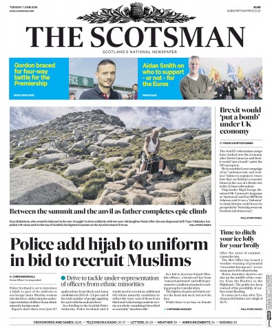 The Scotsman Newspaper Front Page for 7 June 2016