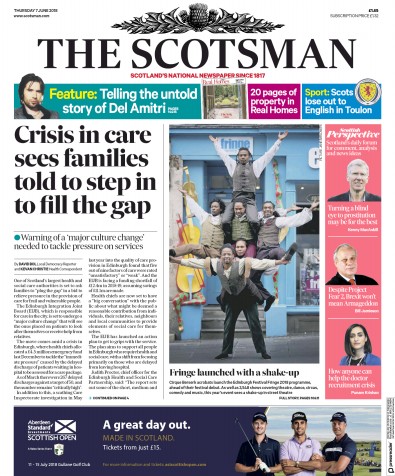The Scotsman (UK) Newspaper Front Page for 7 June 2018