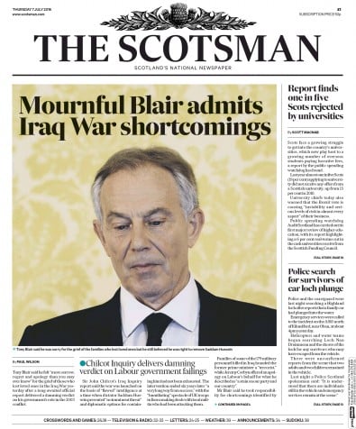 The Scotsman Newspaper Front Page for 7 July 2016