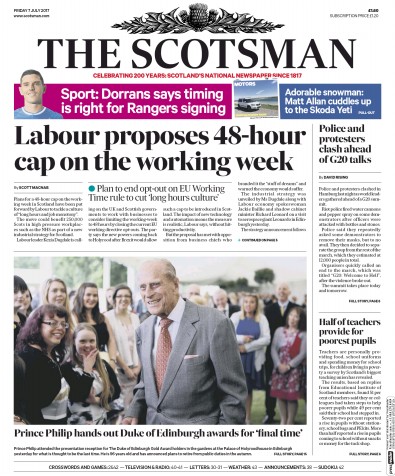 The Scotsman Newspaper Front Page for 7 July 2017