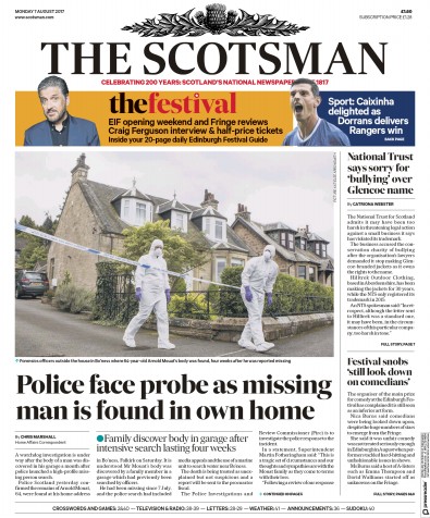 The Scotsman (UK) Newspaper Front Page for 7 August 2017
