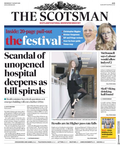 The Scotsman (UK) Newspaper Front Page for 7 August 2019