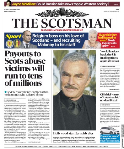 The Scotsman Newspaper Front Page for 7 September 2018