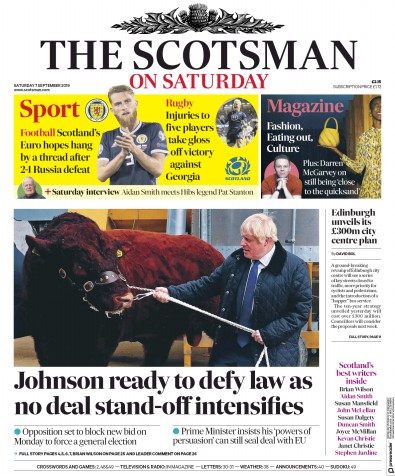 The Scotsman Newspaper Front Page for 7 September 2019