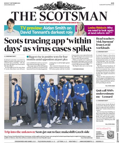 The Scotsman Newspaper Front Page for 7 September 2020