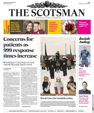The Scotsman Newspaper Front Page for 8 October 2016