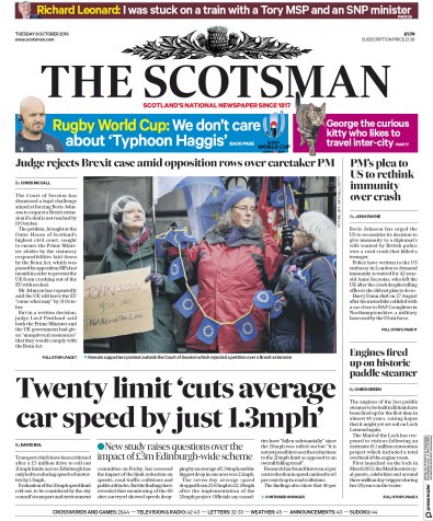 The Scotsman Newspaper Front Page for 8 October 2019