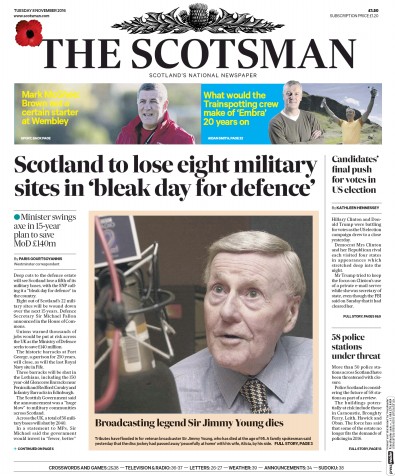 The Scotsman Newspaper Front Page for 8 November 2016