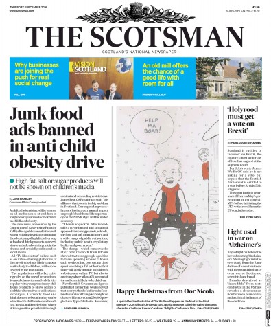 The Scotsman Newspaper Front Page for 8 December 2016