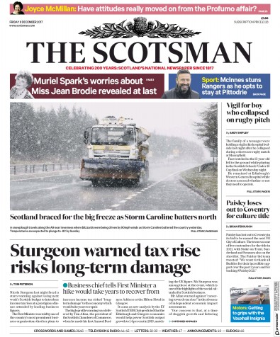 The Scotsman Newspaper Front Page for 8 December 2017