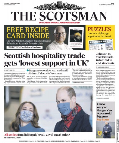 The Scotsman Newspaper Front Page for 8 December 2020