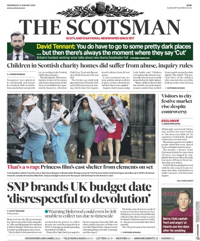 The Scotsman Newspaper Front Page for 8 January 2020