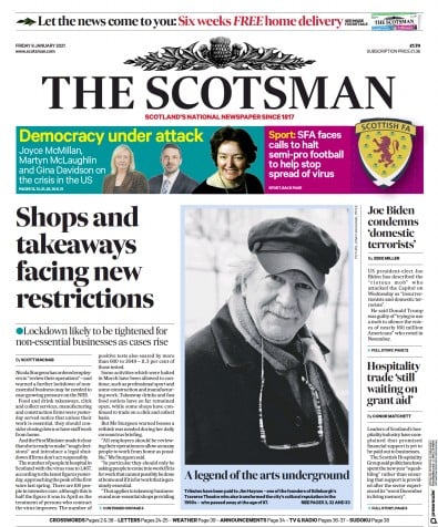 The Scotsman (UK) Newspaper Front Page for 8 January 2021