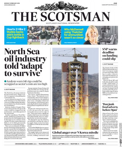 The Scotsman Newspaper Front Page for 8 February 2016