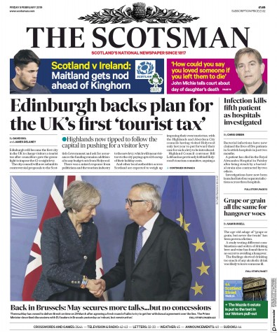 The Scotsman Newspaper Front Page for 8 February 2019