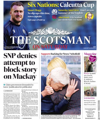 The Scotsman Newspaper Front Page for 8 February 2020