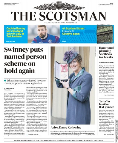 The Scotsman Newspaper Front Page for 8 March 2017