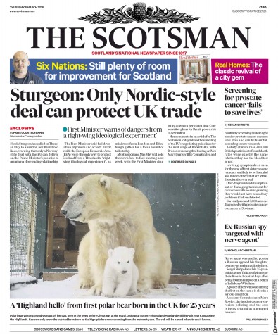 The Scotsman Newspaper Front Page for 8 March 2018