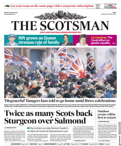 The Scotsman (UK) Newspaper Front Page for 8 March 2021