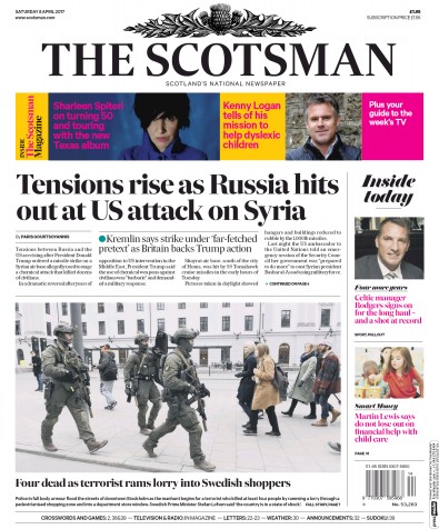 The Scotsman Newspaper Front Page for 8 April 2017
