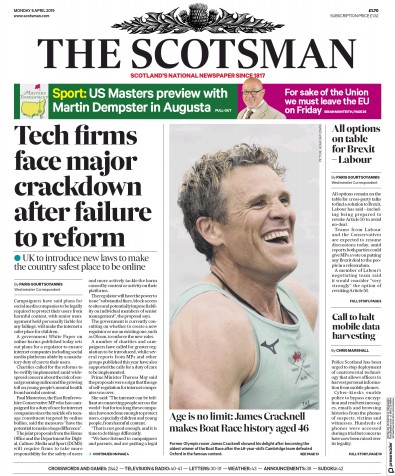 The Scotsman Newspaper Front Page for 8 April 2019
