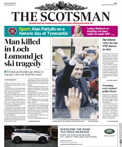 The Scotsman Newspaper Front Page for 8 May 2017