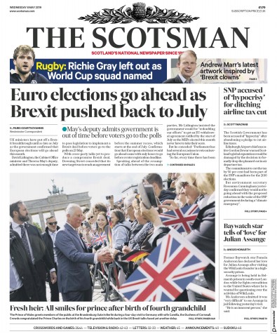 The Scotsman Newspaper Front Page for 8 May 2019