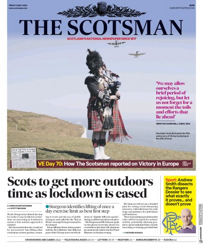 The Scotsman (UK) Newspaper Front Page for 8 May 2020