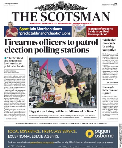 The Scotsman Newspaper Front Page for 8 June 2017