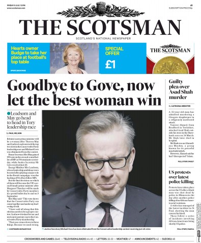 The Scotsman (UK) Newspaper Front Page for 8 July 2016
