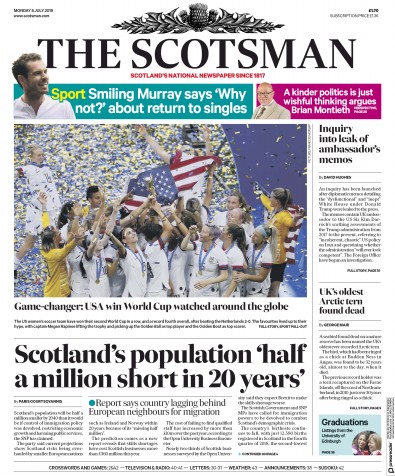 The Scotsman Newspaper Front Page for 8 July 2019