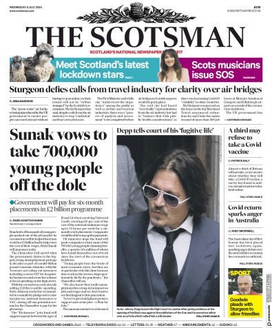 The Scotsman Newspaper Front Page for 8 July 2020