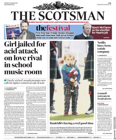 The Scotsman Newspaper Front Page for 8 August 2017