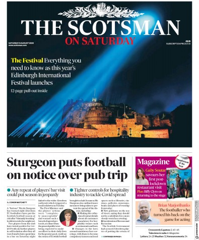 The Scotsman (UK) Newspaper Front Page for 8 August 2020
