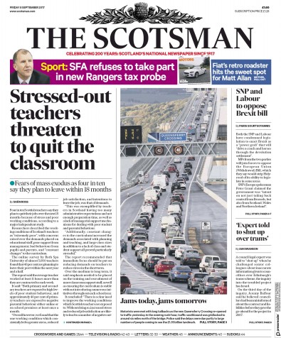 The Scotsman Newspaper Front Page for 8 September 2017