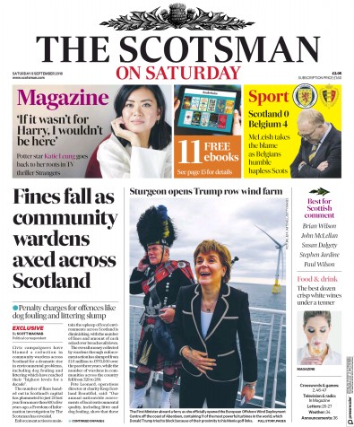 The Scotsman Newspaper Front Page for 8 September 2018