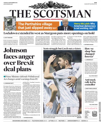 The Scotsman Newspaper Front Page for 8 September 2020