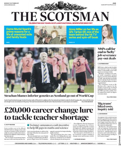 The Scotsman Newspaper Front Page for 9 October 2017