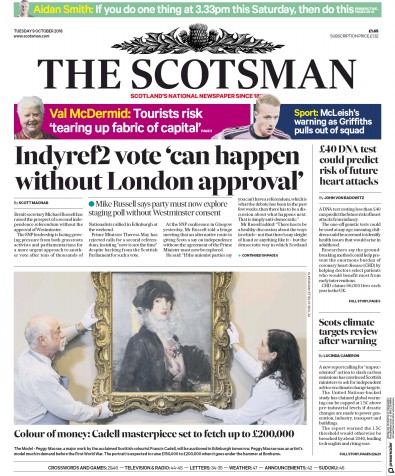 The Scotsman Newspaper Front Page for 9 October 2018