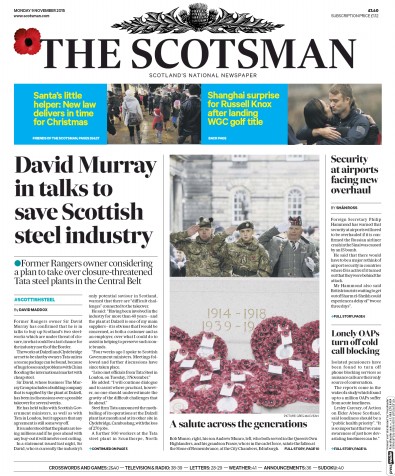The Scotsman (UK) Newspaper Front Page for 9 November 2015
