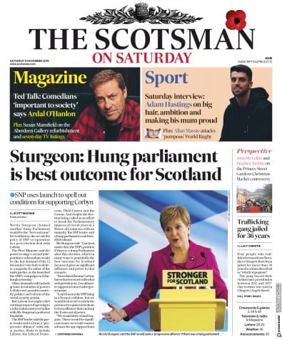 The Scotsman Newspaper Front Page for 9 November 2019